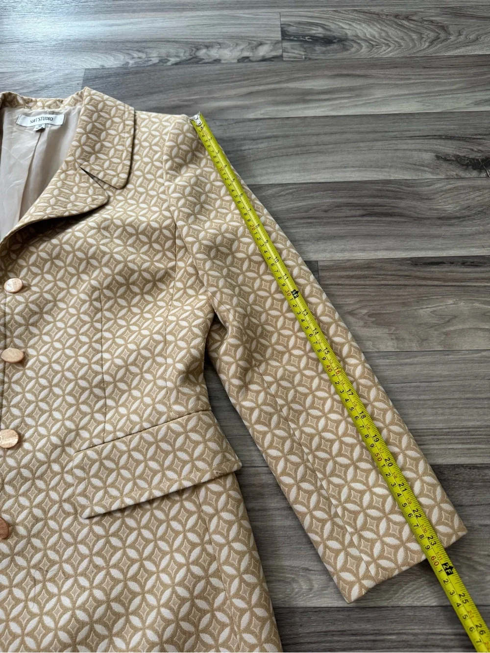 Vintage Suit Studio Geometric Print Notched Duster Blazer Size 12 Old Money Mod